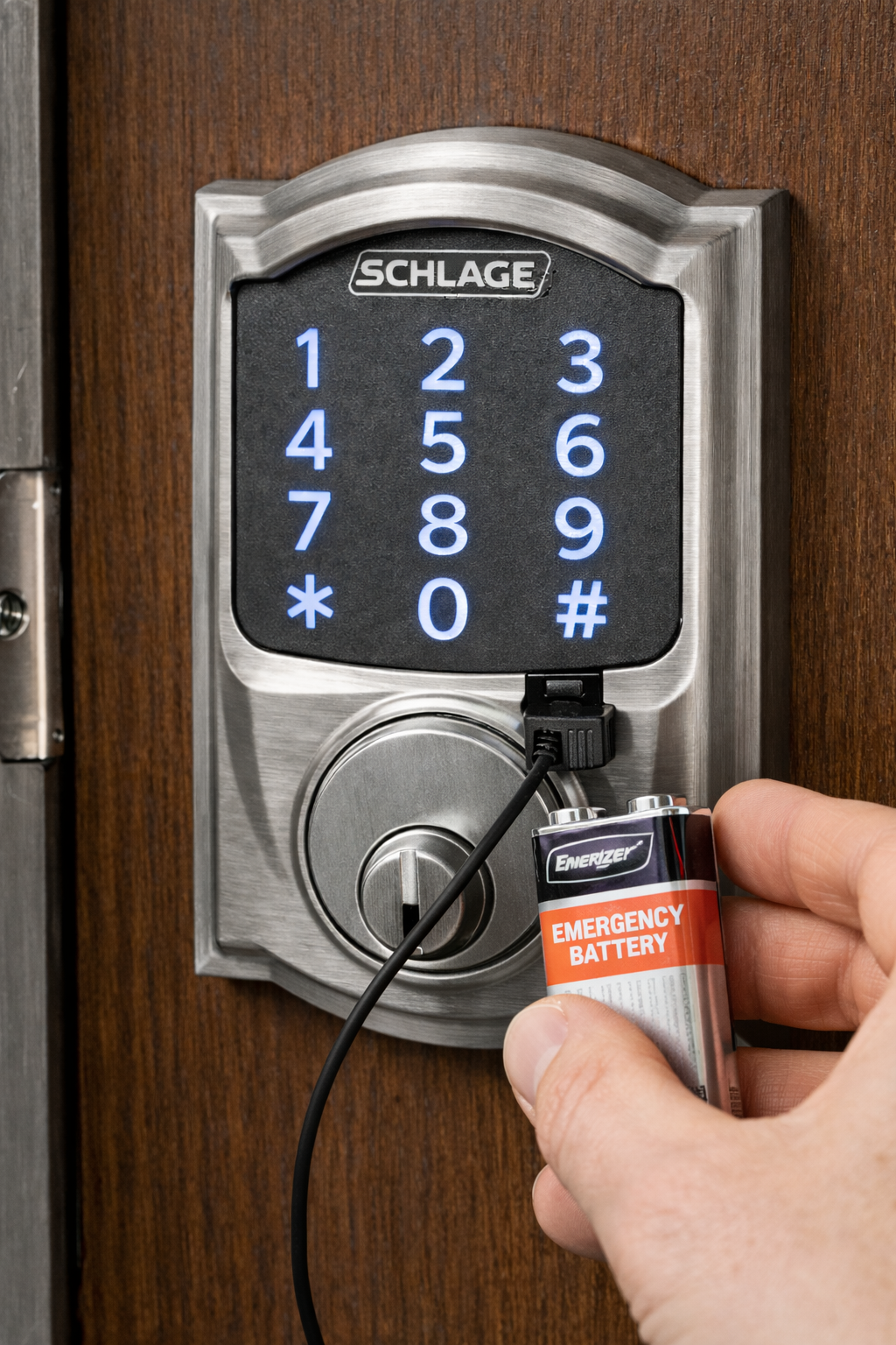Emergency battery powering a smart door lock
