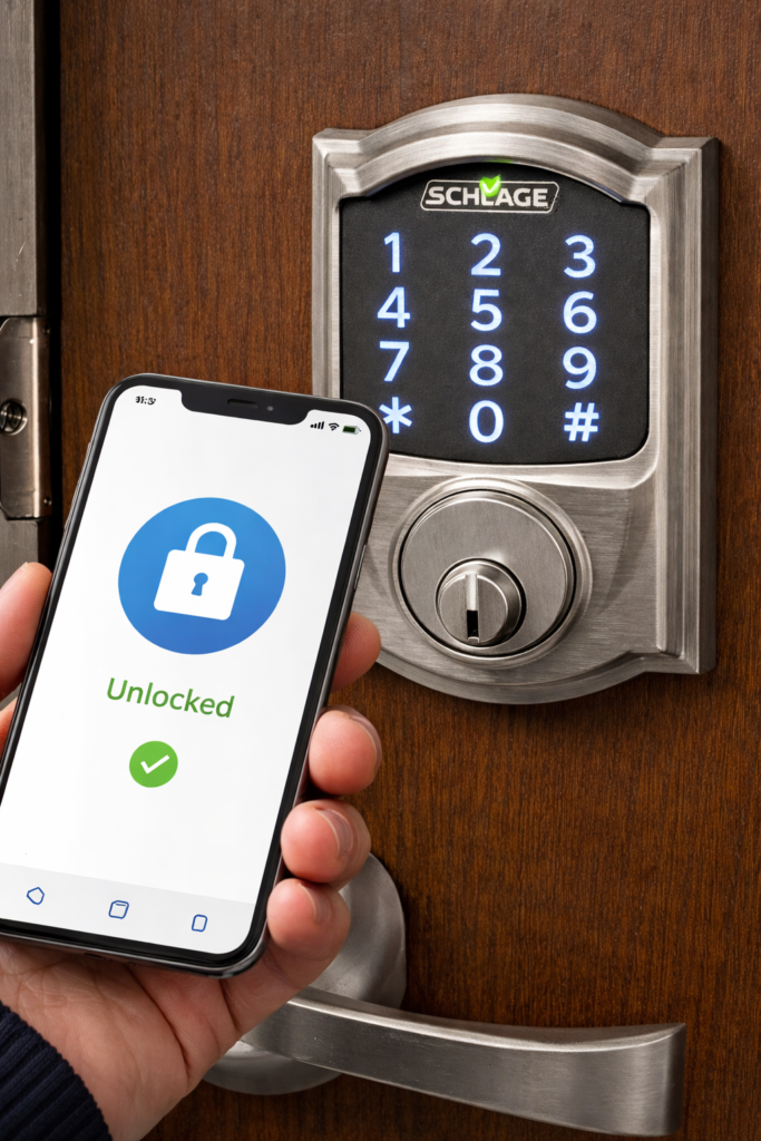 Smartphone unlocking a smart door lock